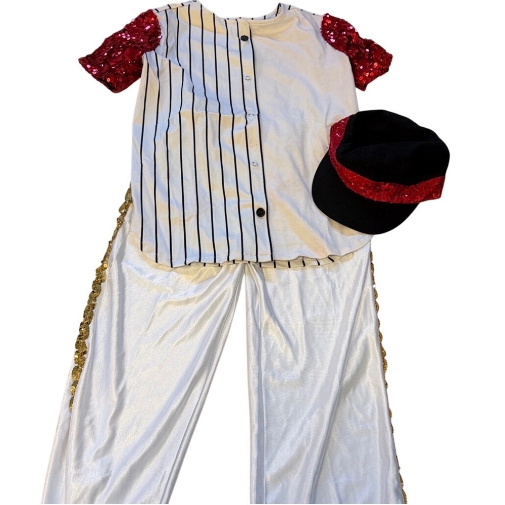 Kids Baseball Dance Costume Set Sequin Pinstripe Jazz Tap Hip Hop J2059